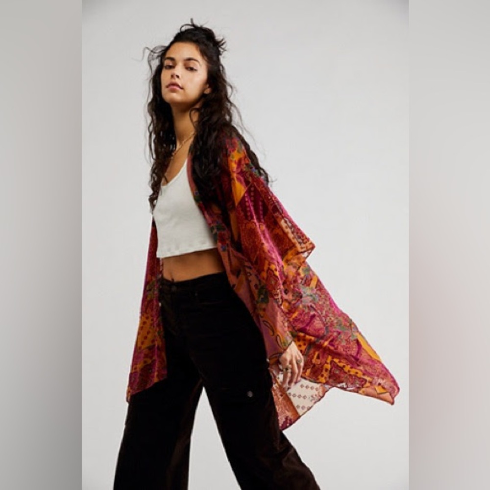 Free People Stevie Patchwork Burnout Kimono